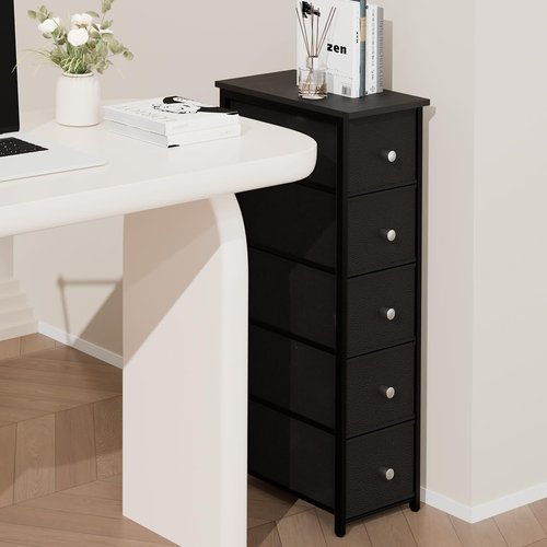lurcns Narrow Storage Cabinet for Small Spaces Slim Bathroom Dresser with Drawers Tall Thin Storage Organizer for Bathroom Bedroom Skinny Cabinet(Black, 5 Drawers)