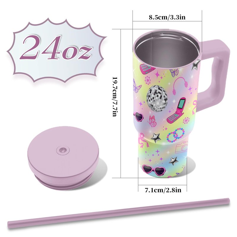 Hiboss Birthday Gifts for 10 Year Old Girls, in My Double Digits Era Tumbler with Handle 24oz, 10th Birthday Gifts for Girls, Iridescent Girl Music Disco Theme Party Cup