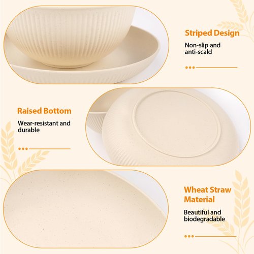 Lzerking Wheat Straw Dinnerware Sets for 8, 32-Piece Plates and Bowls Sets for Kitchen, Dishwasher Safe, Reusable Unbreakable Dinnerware Set for Camping, RV, Picnic