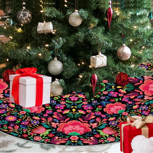 Mexican 48" Christmas Tree Skirt - Serape Felt Wool Traditional Holiday Decor