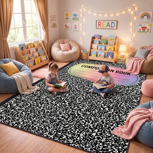 Large Composition Notebook Rug 13x7.5 ft, Washable Non-Slip Classroom Carpet