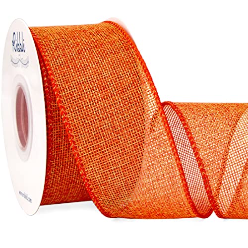 Orange Wired Burlap Ribbon - 2 Inch x 10 Yards for Wreaths & Bows