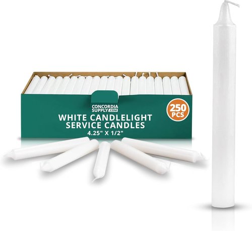 Concordia Supply Church Candles - Bulk White Vigil Candles for Memorial & Ceremonies | 4.25" x 1/2", Box of 250