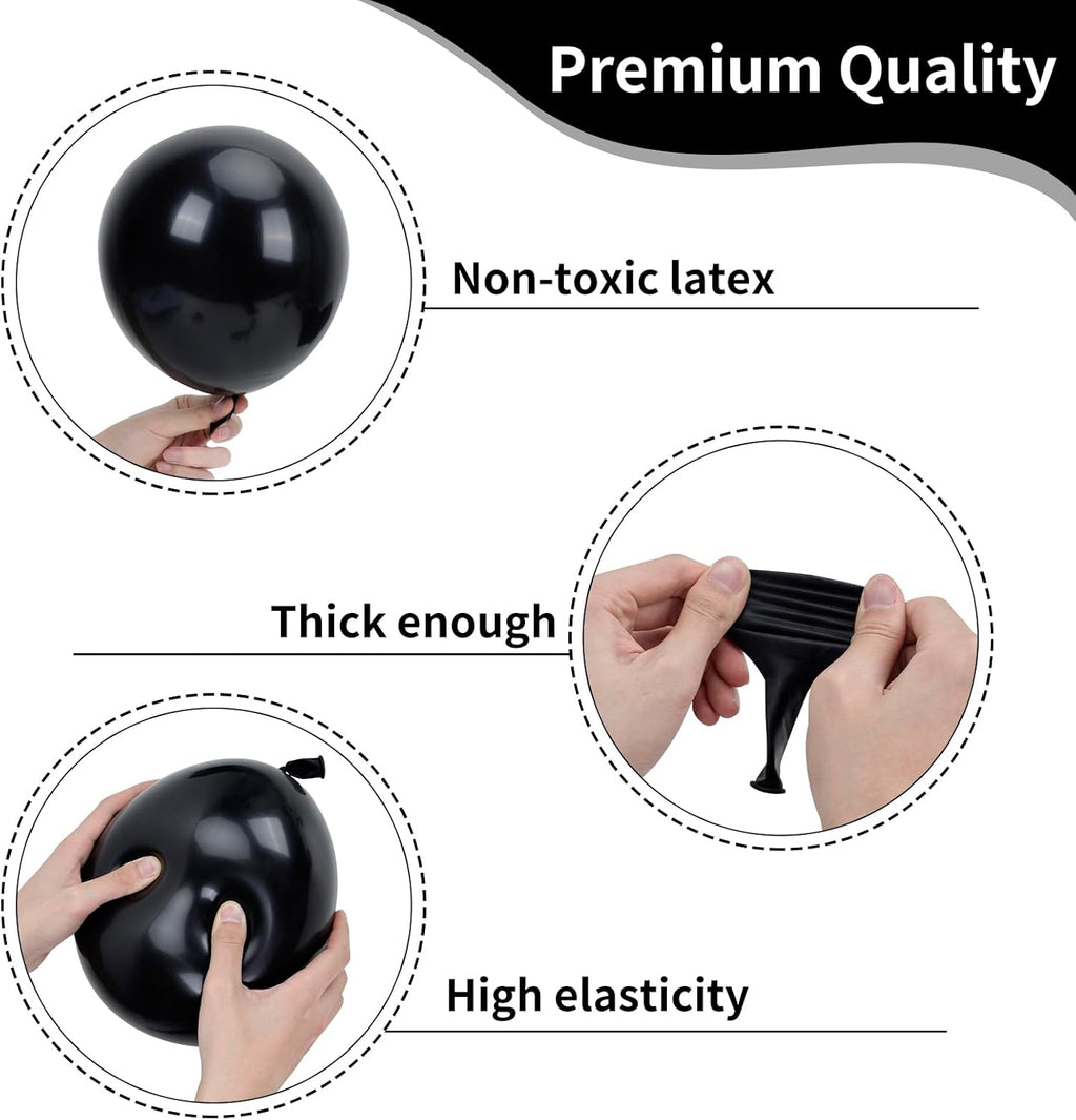RUBFAC Black Balloons - Premium Latex Party Balloons in 5/10/12/18 Inches | 105pcs for Halloween & Celebrations