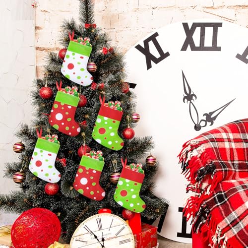 Realspring 48 Pack Mini Christmas Stockings Bulk 6 Inch - Lime Green & Red Set