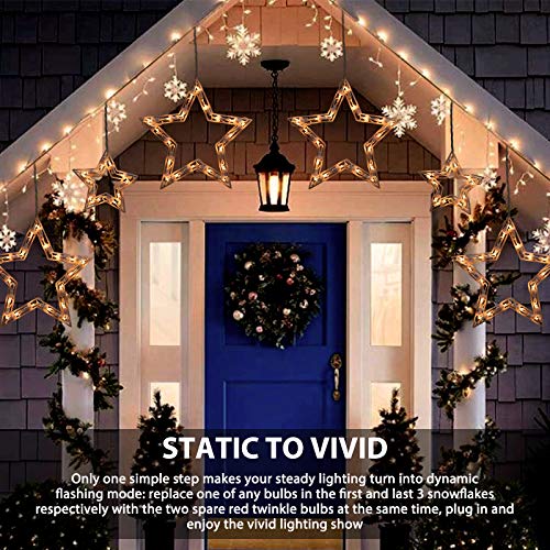 Minetom 8.5 Ft 6-Star Icicle Christmas Lights - 100 Mini Bulbs Connectable Warm White, 1 PC - 6 Drops