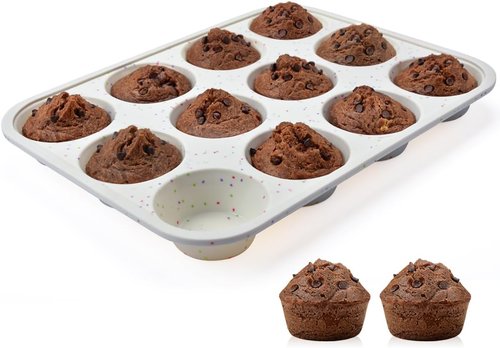 CAKETIME Silicone Muffin Pan - Non-Stick 12-Cup Cupcake Pan with Metal Reinforced Frame | Easy to Use