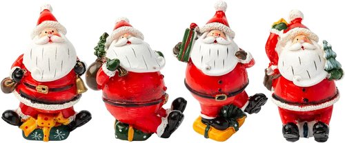 Crafjie Mini Christmas Santa Claus Figurines - 4PCS Resin Ornaments for Festive Decor