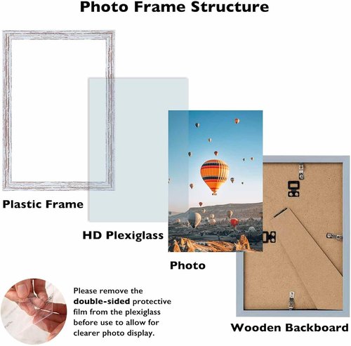 JCJMY 4x5 Rustic White Picture Frame - Versatile Wall & Tabletop Display with Shatter-Resistant Plexiglass