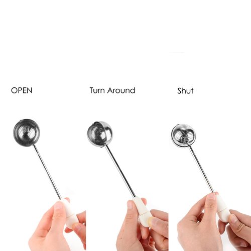 JANKOW Long handle Twisting Tea Strainers for loose tea, Stainless Steel Tea Infuser, Tea Steeper and Tea Infuser for Loose Tea(1Pc white))