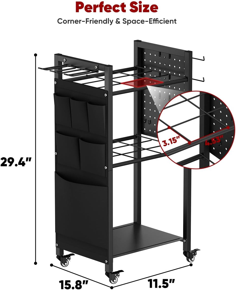 Skiennix Wrapping Paper Storage Organizer - Rolling Gift Wrap Station with Wheels & 12PCS Slap Bands | Black