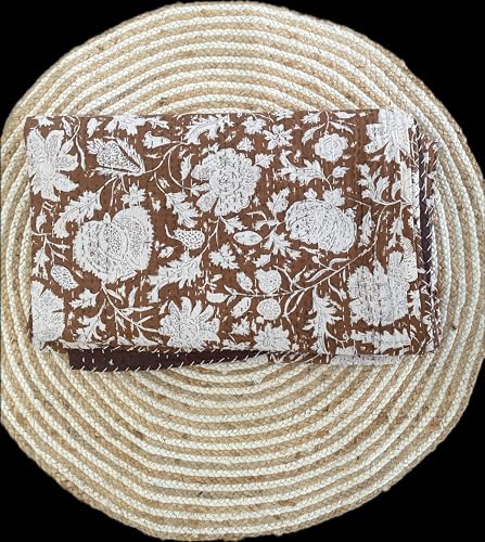 Handmade Kantha Quilt - Floral Cotton Throw Blanket, 108x108