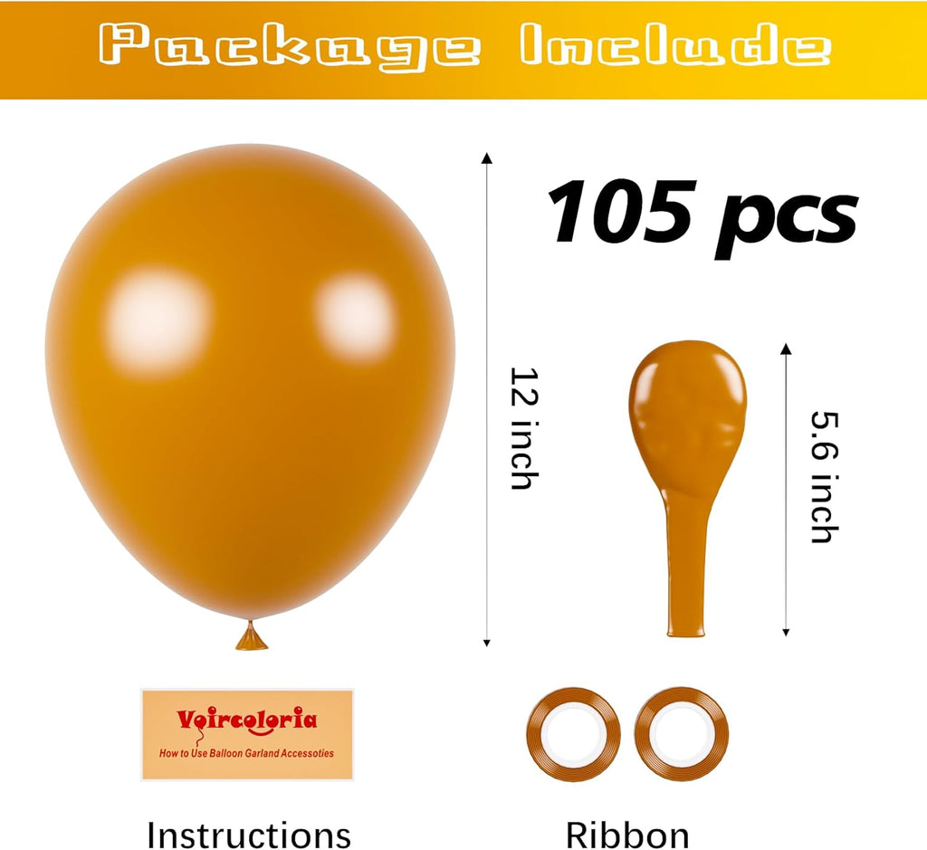 Voircoloria 105pcs Retro Orange Balloons - 12 Inch Latex Party Balloons for Birthdays & Celebrations
