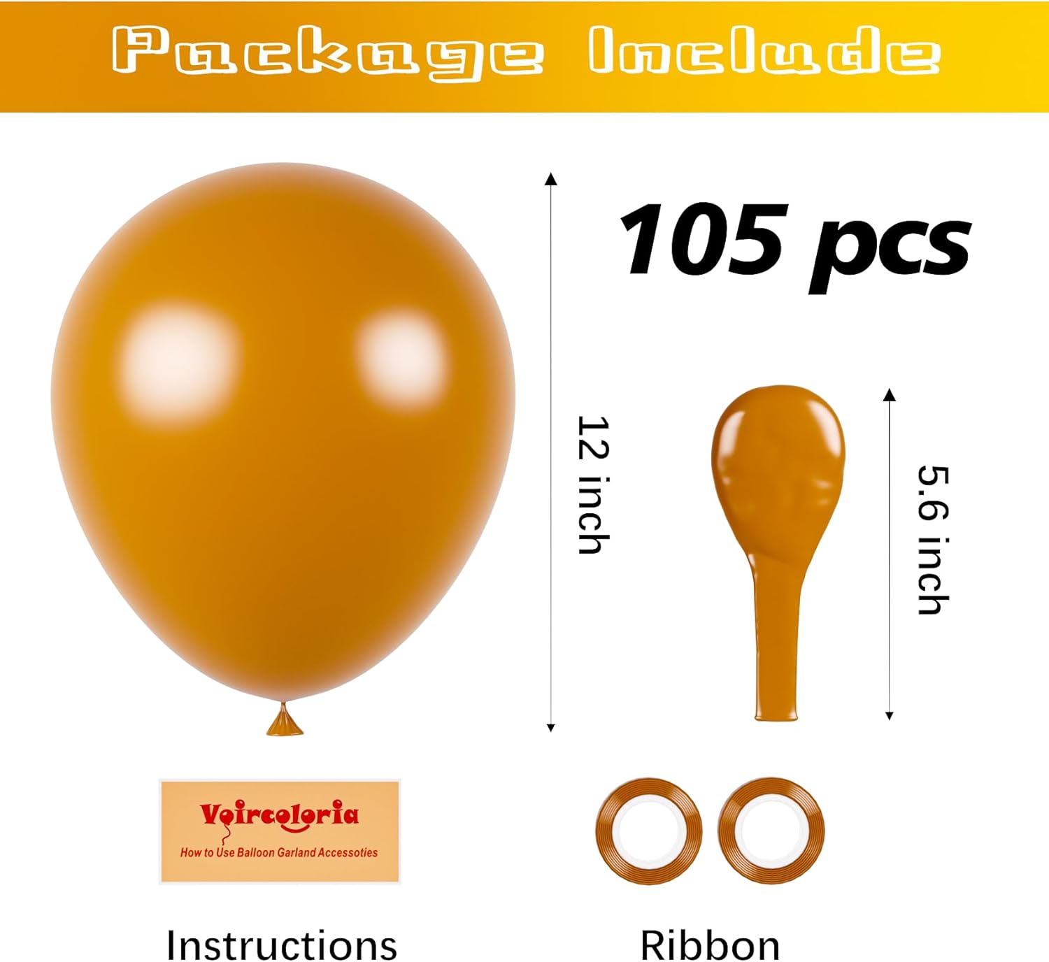 Voircoloria 105pcs Retro Orange Balloons - 12 Inch Latex Party Balloons for Birthdays & Celebrations