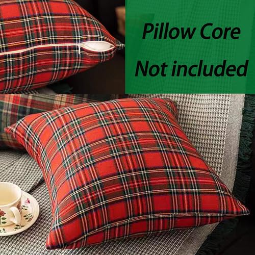 Red Checked Plaid Throw Pillow Covers 17" Square Set of 2 Fall Holiday Home Decor