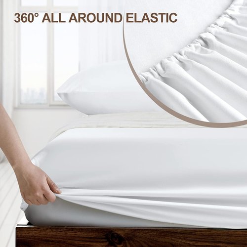 FreshCulture Queen Fitted Sheet - Ultra Soft, Breathable Microfiber | Deep Pocket Cooling Design (White)