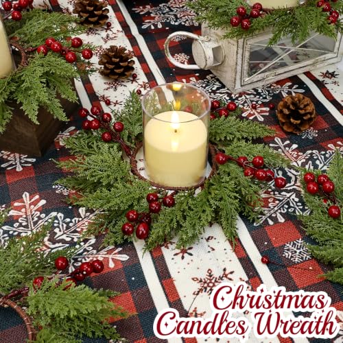 12 Pack Christmas Candle Wreath Rings with Red Berries - 3.7 Inch