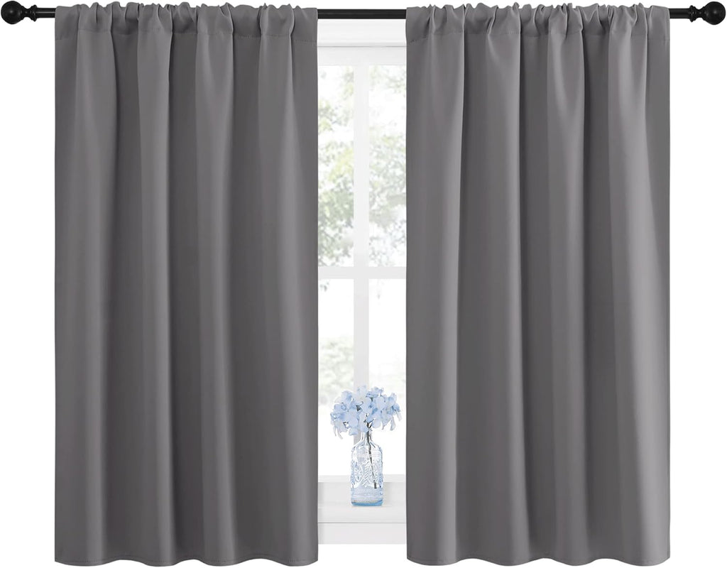NICETOWN Grey Window Curtains - Thermal Insulated Blackout Drapes for Small Windows | 2 Panels, W42 x L45-Inch