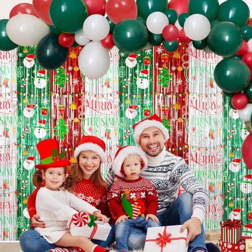 Avezano 3pc Christmas Foil Fringe Curtains 3.3x6.6ft Doorway Backdrop Set