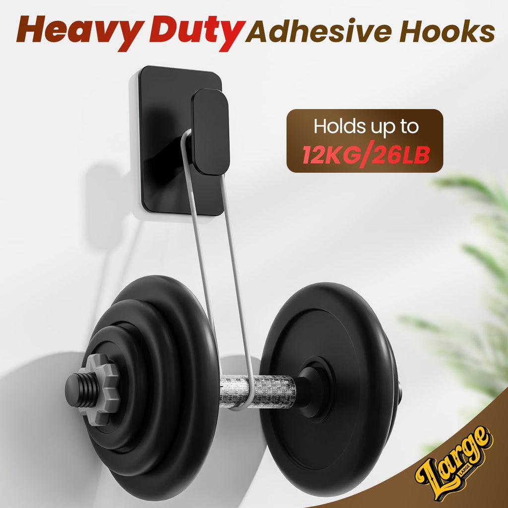 Skiennix Heavy Duty Self-Adhesive Hooks - 26lb Max Capacity, Waterproof & Rustproof for Bathroom | 4 Pack (Black)