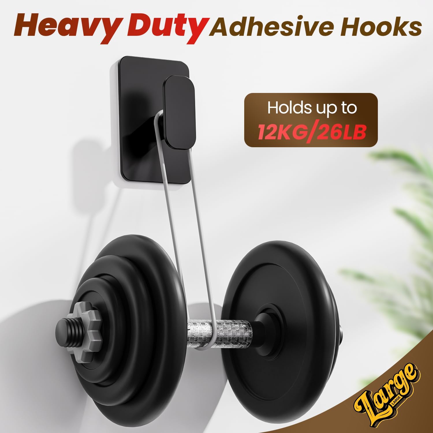 Skiennix Heavy Duty Self-Adhesive Hooks - 26lb Max Capacity, Waterproof & Rustproof for Bathroom | 4 Pack (Black)