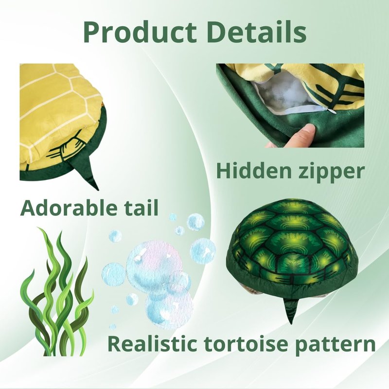 NovaVortex Multifunctional Wearable Animal Turtle Shell Pillow, 40-inch Cozy Plush Costume for Snuggling, Dress-up, Lounging, or Themed Parties, Stuffed with Soft Cotton, Vibrant Print, Hand Washable