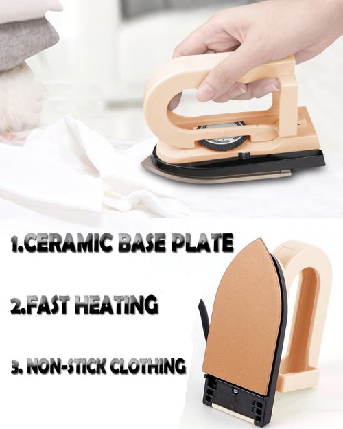 Dual Voltage Travel Iron - 3-Temp Mini Dry Iron with Non-Stick Soleplate | Ultra-Lightweight 0.8lb (Pink)