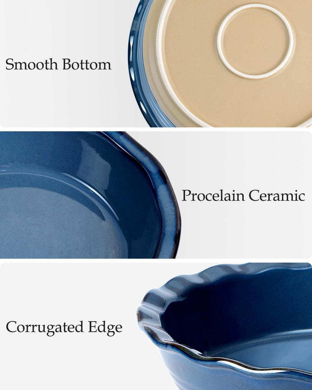 NUTRIUPS 10-Inch Round Pie Baking Dish - Oven Safe Kitchen Pie Plate in Blue