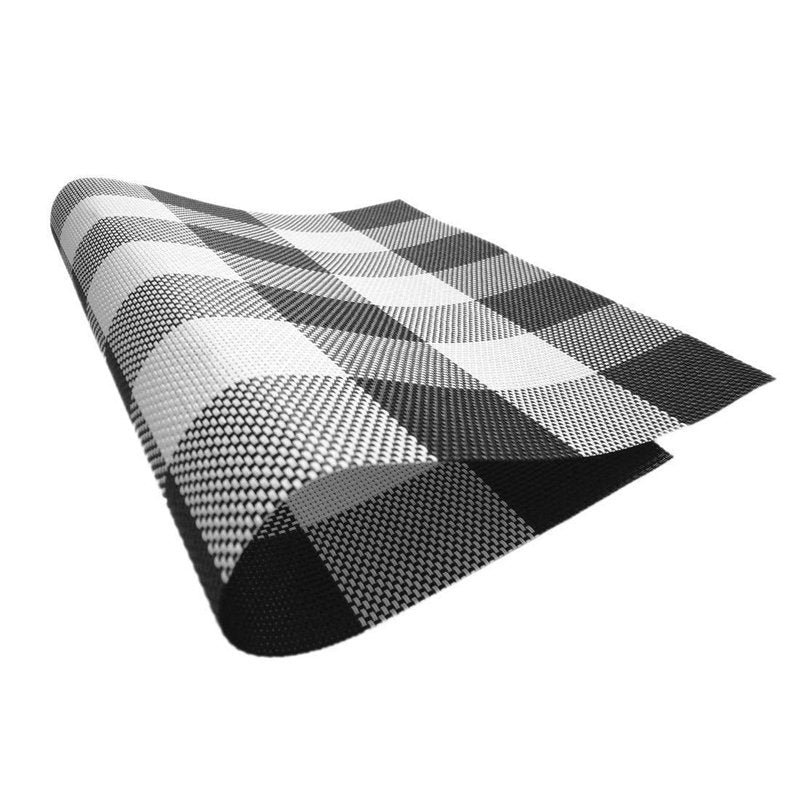 Ukeler Placemats Set of 6- Buffalo Check Placemats Crossweave Plaid Woven Placemats Washable Kitchen Table Mats, Black and White
