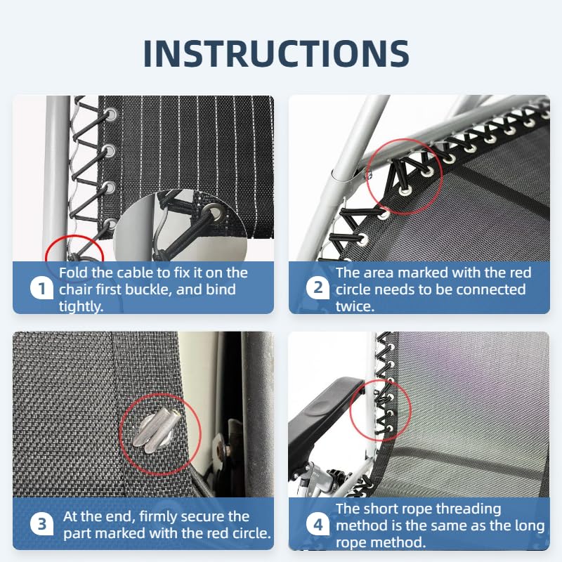 Heavy Duty Bungee Cord Replacement Kit for Zero Gravity Chairs - 4 Pack