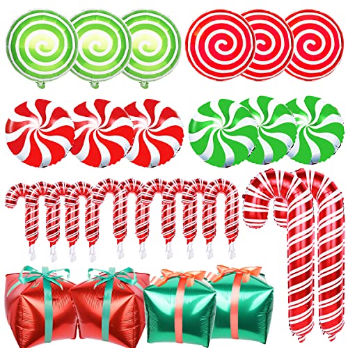 YUJUN Christmas Balloons Decoration Set - Candy Cane Gift Box Mylar Foil Balloons, Xmas Party Kit
