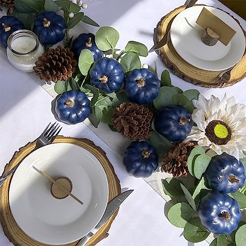 12 Pcs Small Navy Blue Artificial Foam Pumpkins for Fall Home Decor