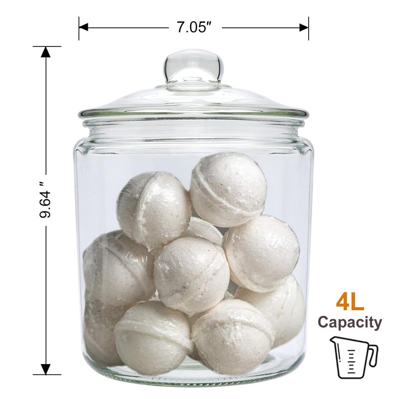 1 Gallon Glass Jars with Lids and Scoops,Clear Glass Storage Containers with Labels for Laundry Room Organization,Large Glass Canisters Set for Kitchen Pantry,Laundry Supplies,Bathroom,2 Pack