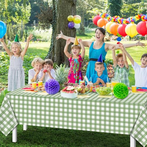 12-Pack Sage Green Gingham Tablecloths, 54x108 Inch Disposable Table Covers