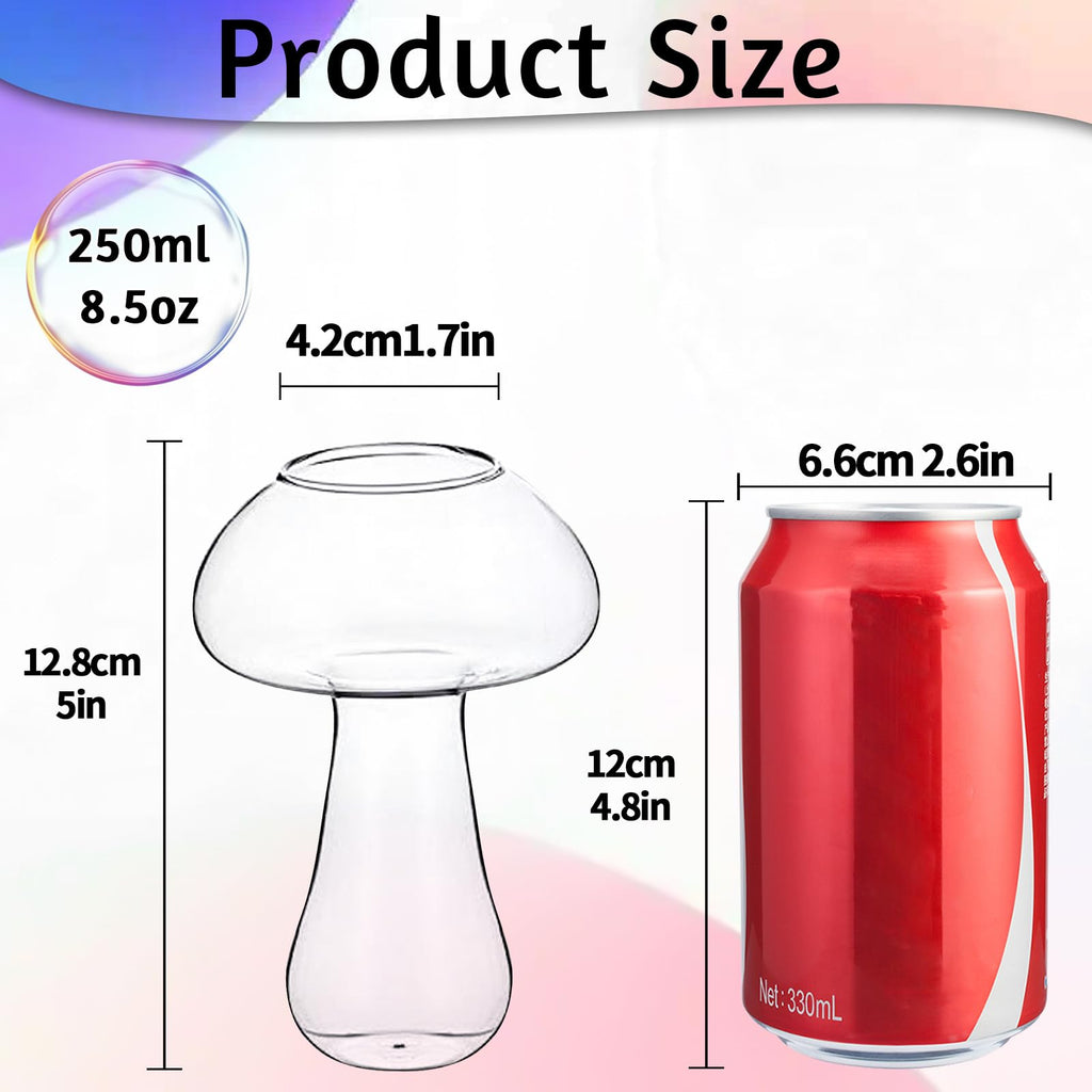 SuproBarware Wine Glasses Creative Mushroom Shaped Cocktail Drinks Glass Cup Set of 2 Clear 250ml/8.5oz for Party Novelty Drinking for KTV Bar Club (Transparent)
