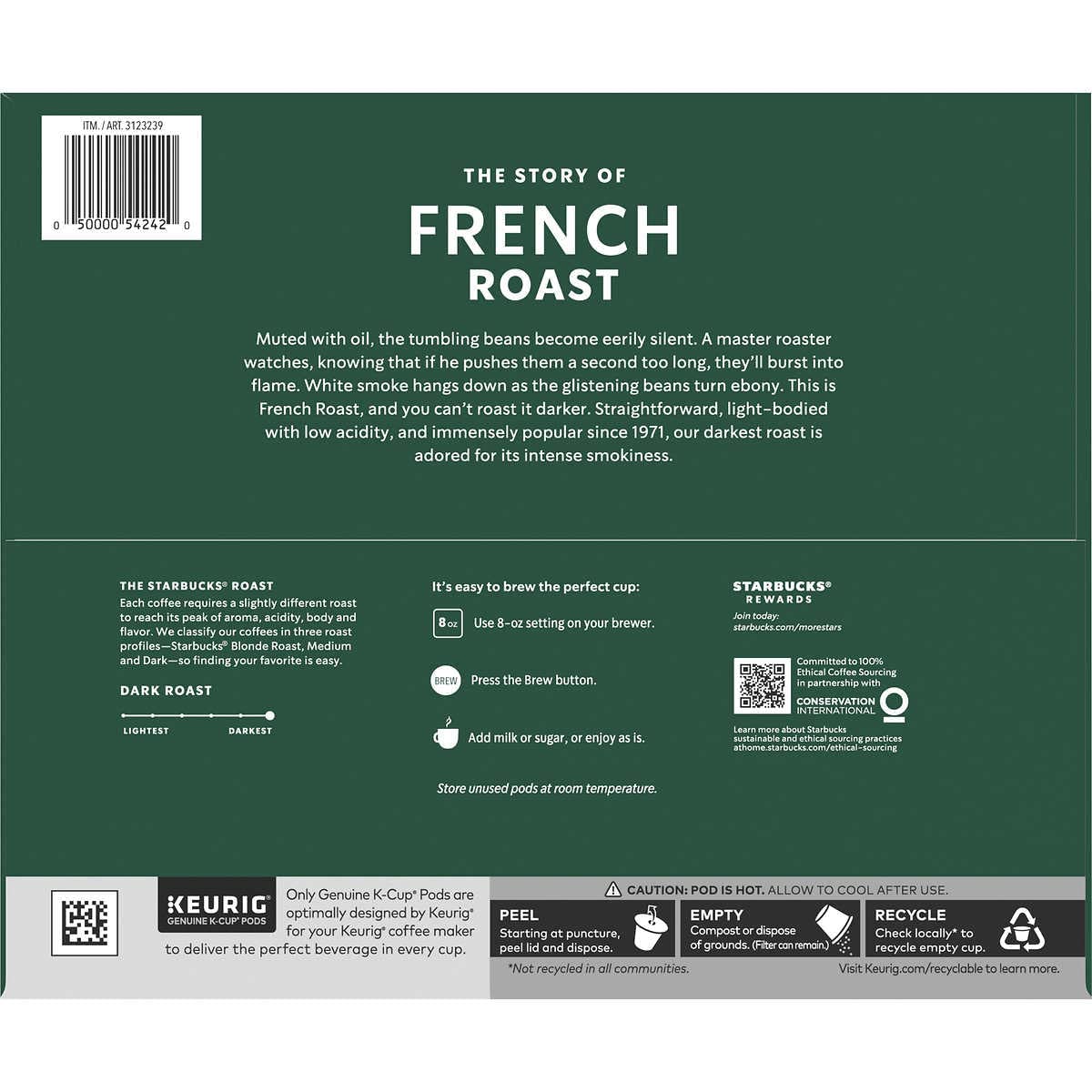 Starbucks French Roast K-Cups | Dark Roast Coffee Pods - 72 Count for Keurig Machines