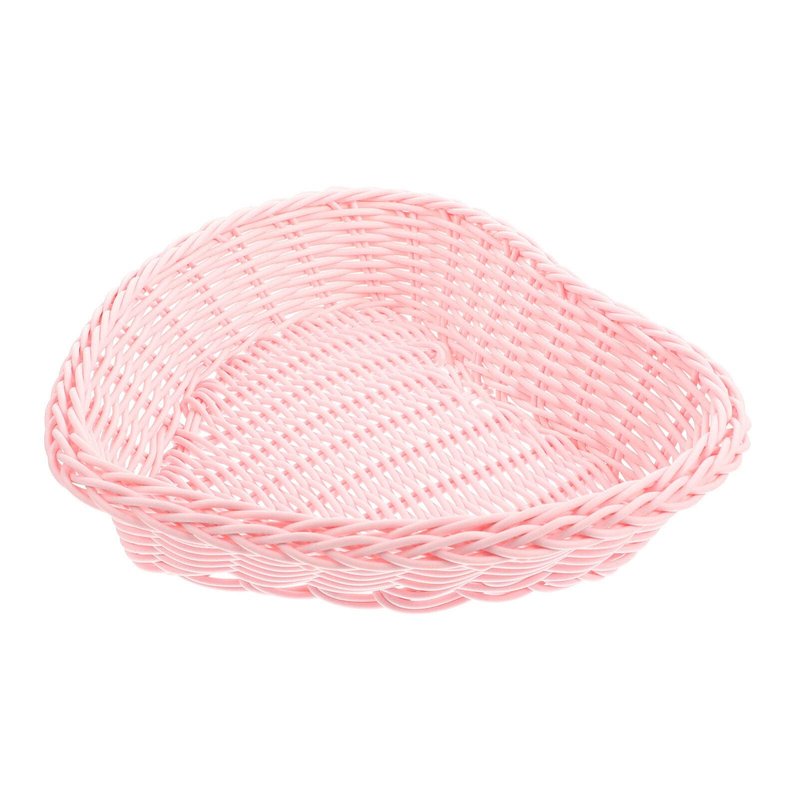 Sewroro Heart Shaped Rattan Basket, Vegetable Fruit Bread Serving Bowl Imitation Rattan Wedding Candy Baskets Dessert Display Tray Desktop Storage Basket (Pink)