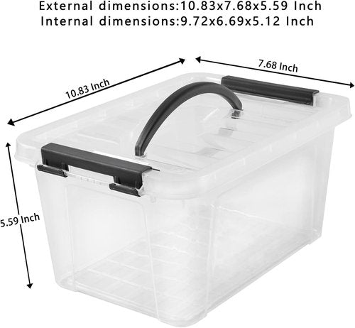 Eslite 6 Quart Stackable Storage Bins - Clear Latching Boxes with Handle & Lid | Pack of 6 (Black Handle)