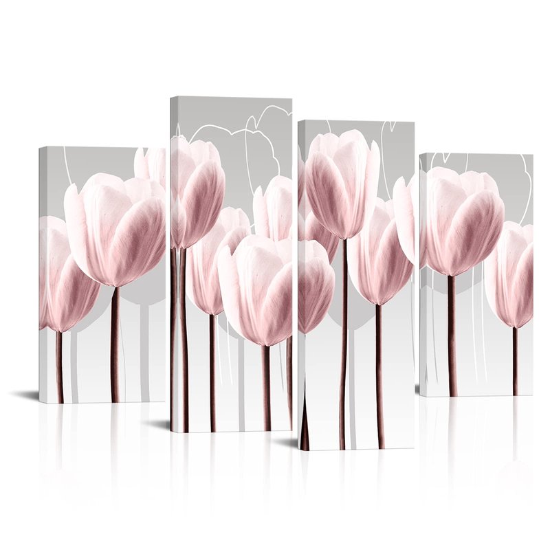 Visual Art Decor Floral Canvas Wall Art Pink Tulip Wall Decor, Pink Flower Painting Living Room Bedroom Home Wall Decoration Framed Artwork 34inx48in
