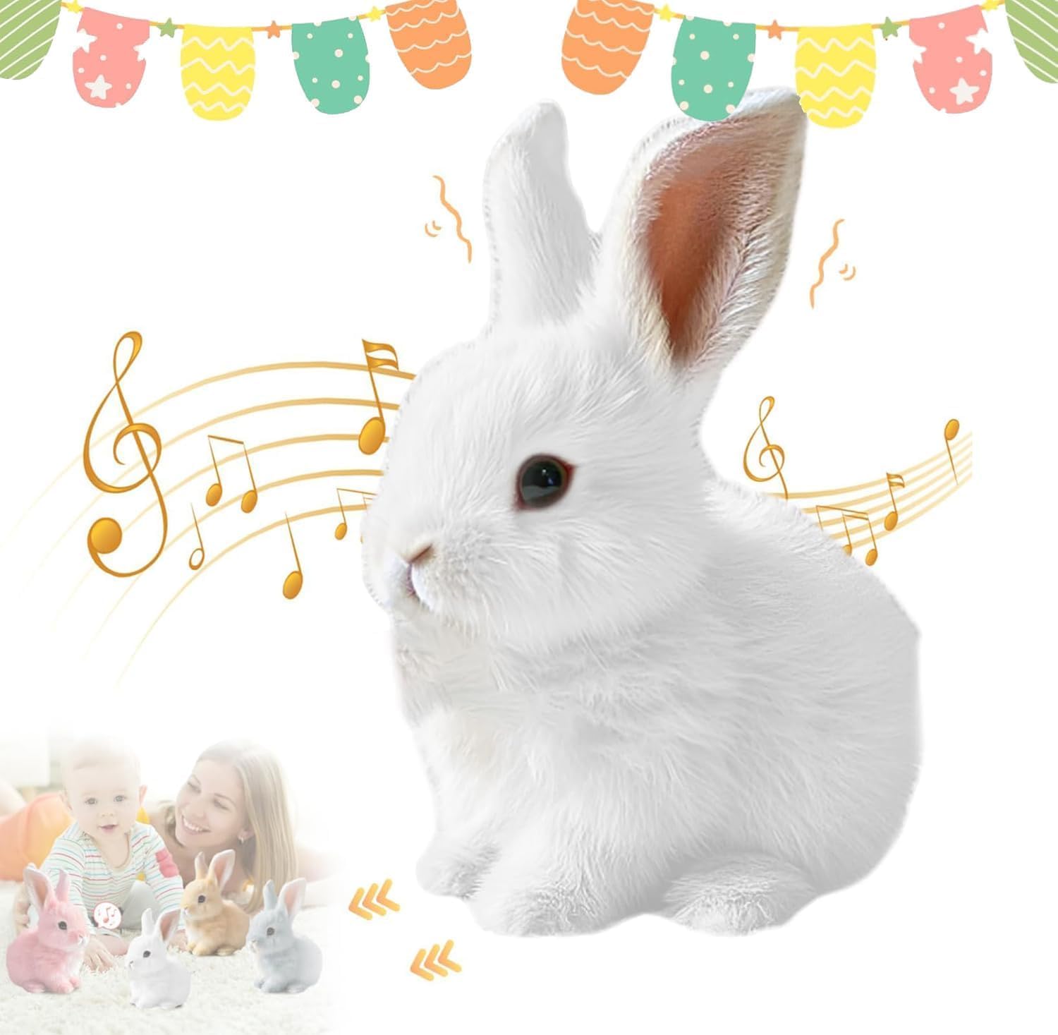 Skiennix Interactive Easter Bunny Toy - Plush Rabbit with Sounds & Movements | White