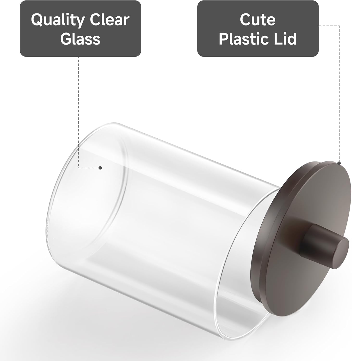 TIPGO Glass Qtip Holder Dispenser - 10 oz Clear Apothecary Jar for Cotton Swabs & Makeup Storage | 2 Pack, Brown