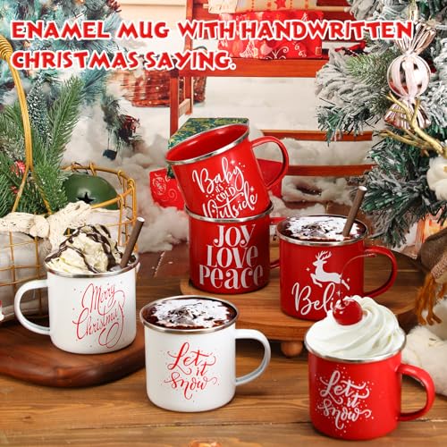 Uiifan 20 Pcs Red White Christmas Enamel Mugs 12 oz Bulk Holiday Drinkware