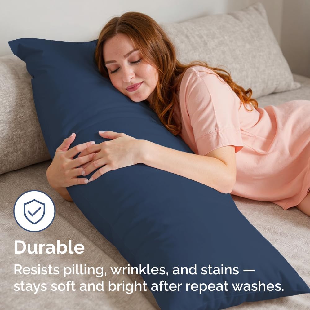 Skiennix Body Pillowcases Set of 2 | Soft & Breathable 20x54 Long Pillow Covers - Comfy, Wrinkle-Free, Machine Washable (Navy Blue)