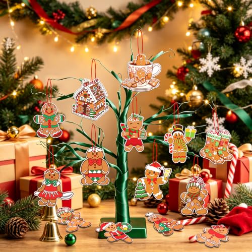 36-Pack Wooden Gingerbread Man Ornaments for Christmas Tree Decoration - BWFY