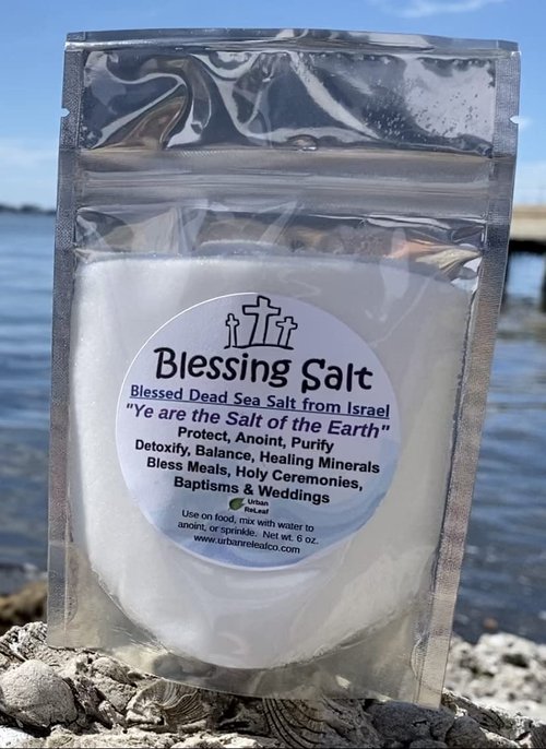 Urban ReLeaf BLESSING SALT! Blessed Dead Sea Salt. Holy Ceremony Wedding Anointing Baptism Meals Housewarming, Healing Minerals, Big 6 oz resealable bag.