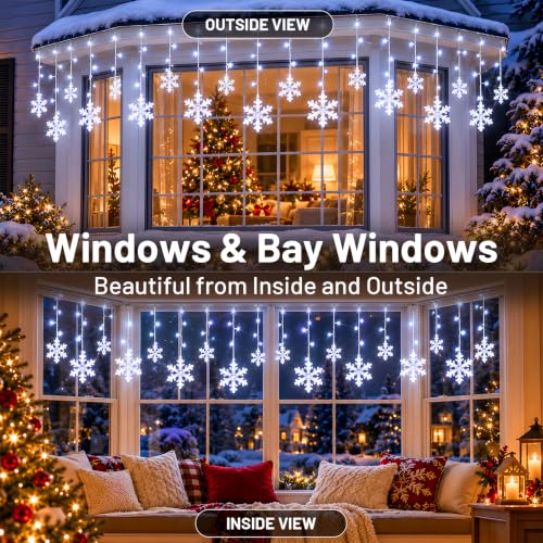 Suddu Christmas Snowflake Lights Outdoor 168 LED Cool White 10.7ft Connectable