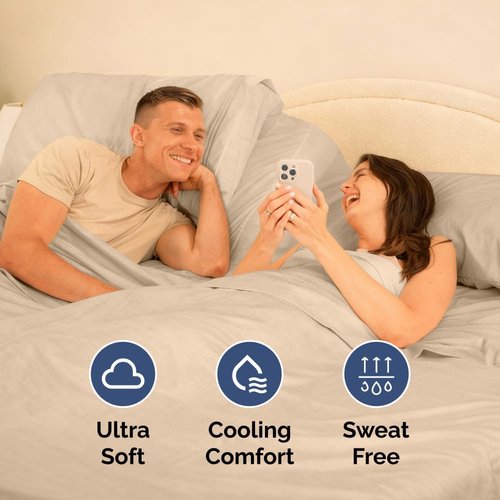 Flex Top Split Head King Sheet Set - Comfy Cooling Bed Sheets | Ultra-Soft Hotel Luxury Bedding - Deep Pockets - Oeko-Tex Certified - Cream