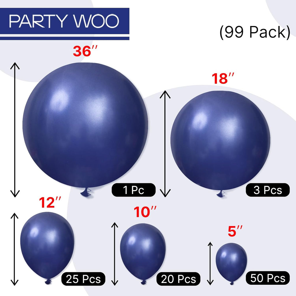 PartyWoo Navy Blue Balloon Arch Kit - 99-Piece Set in Various Sizes for Graduation, Wedding, and Baby Shower Decor