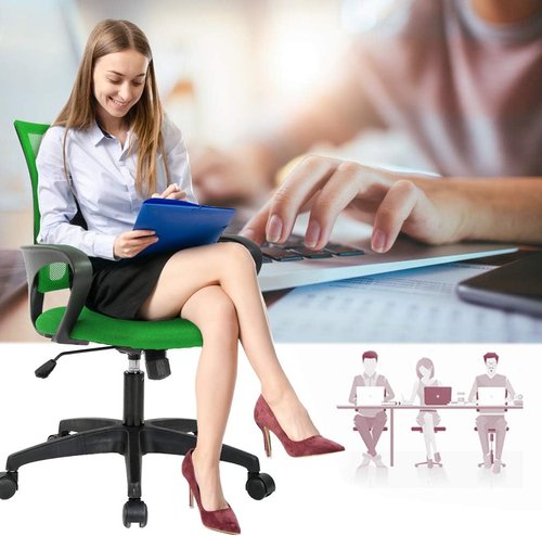 BestOffice Ergonomic Office Chair - Mid-Back Swivel Design with Breathable Backrest & Lumbar Support | Adjustable Height & Rolling Wheels | Green for Adults & Women