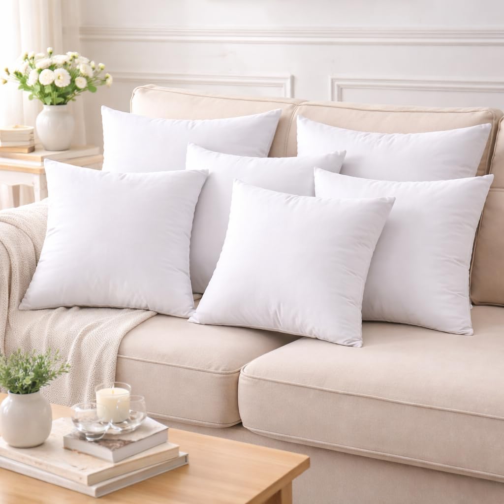 Skiennix Premium 18 x 18 Throw Pillow Inserts - Set of 4 Hypoallergenic Decorative Cushions for Sofa, Couch, Bed, and Chair